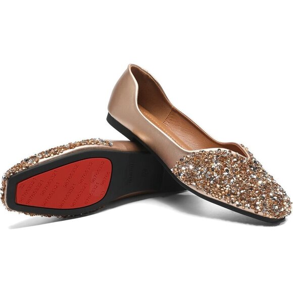 Fsfdamai Flat Shoes Women Golden Leather Square Toe Bling Glitter Casual Shoes - Picture 4 of 6